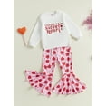thumbnail image 4 of Kids Little Girls Valentine's Day Clothing Sets 3 4 5 6 7 Years Letter Long Sleeve Sweatshirt Heart Long Flare Pants 2-Piece Spring Outfits, 4 of 9