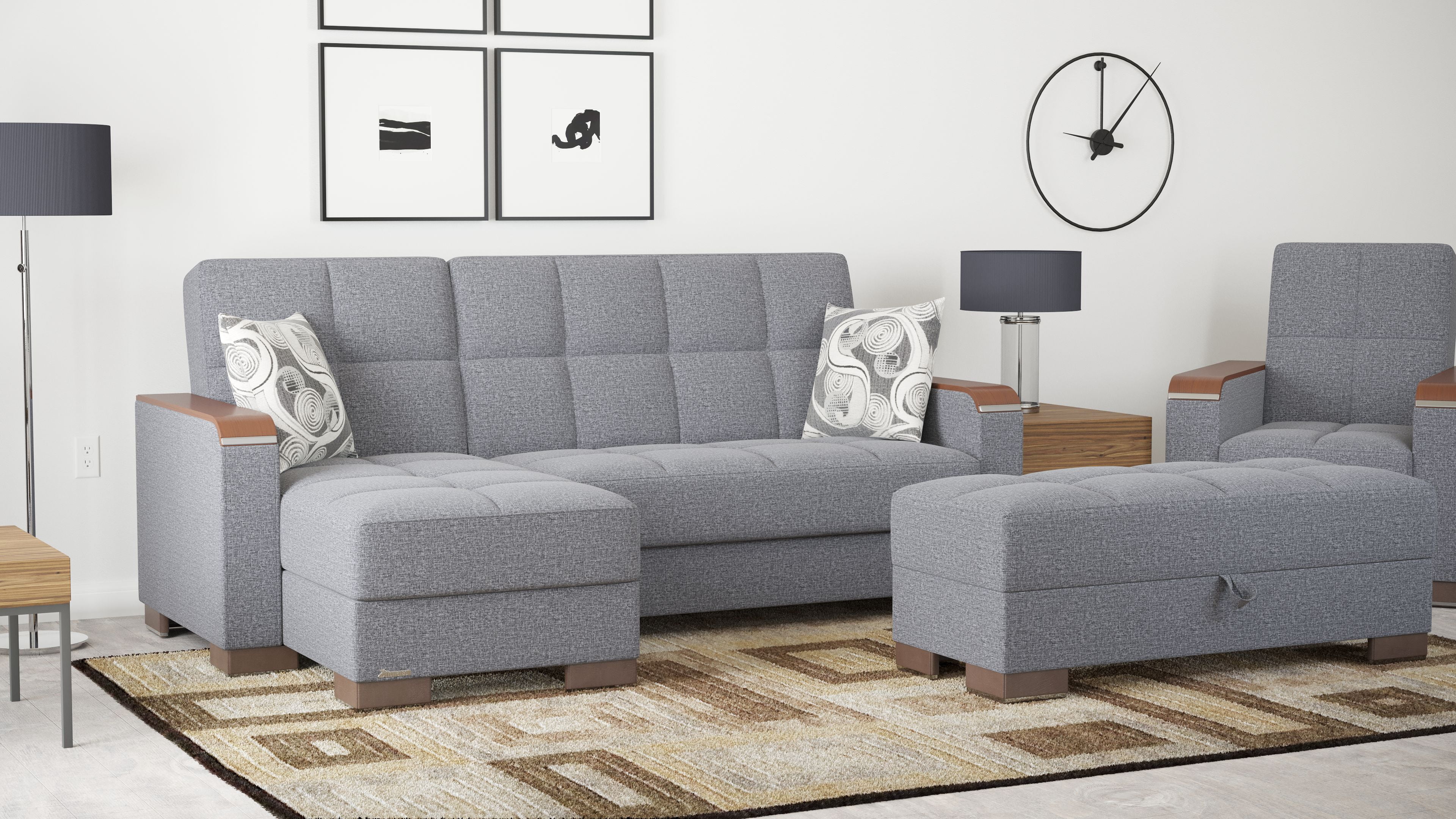 Ottomanson Origins X Upholstered Storage Ottoman, Gray