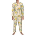 thumbnail image 3 of Naloa Lemon Leaves Men’s Pajamas Set - Long Sleeve Button Down Sleep Shirt and Pajama Bottoms Sleepwear Set-, 3 of 7