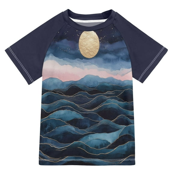 FORMRS Boys Rash Guard with Short Sleeves UPF 50 Swim Shirts Sizes 3-12T, Ocean Waves
