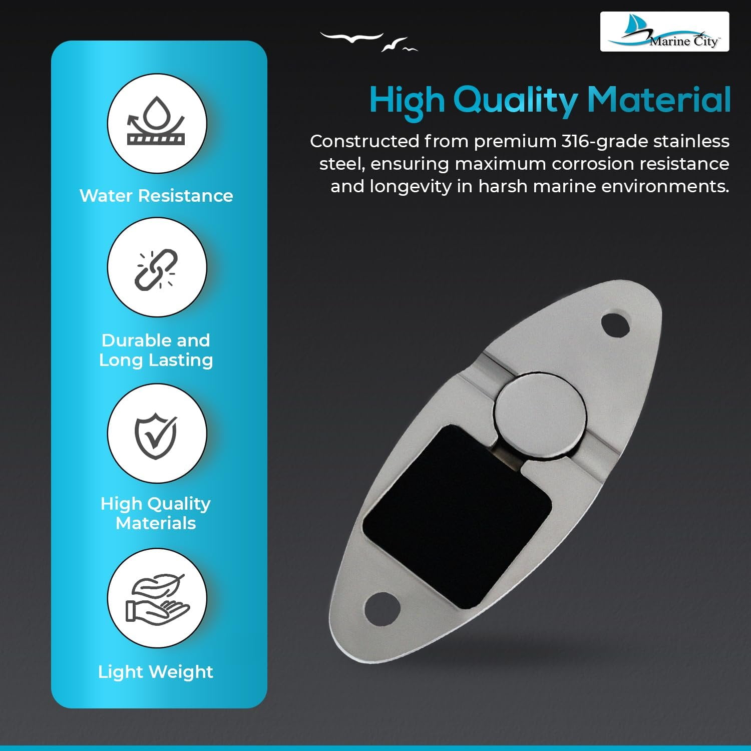 Marine City 316 Stainless Steel Quick-Release Swivel Pin, 1.3-Inch Removable Pin, 2.5-Inch Mounting Distance, Boat Yacht Marine Accessory