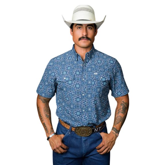 Ferrell Men's The Bennett In Blue Short Sleeve Snap Shirt - Size L