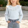 thumbnail image 4 of WDWYY Girls Waffle Knit Long Sleeve Top Lace Ruffle Pullover Cotton Blend Crew Neck Cute Top Pink 5-6 Years, 4 of 10