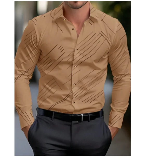 Camisa de solapa con estampado 3D de línea negra de gran venta para hombres, ropa casual lujosa de moda de alta calidad para hombres en la calle