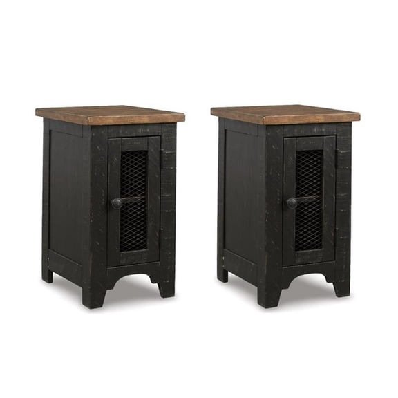 Bowery Hill Set of 2 Engineered Wood Rustic End Tables in Black & Brown