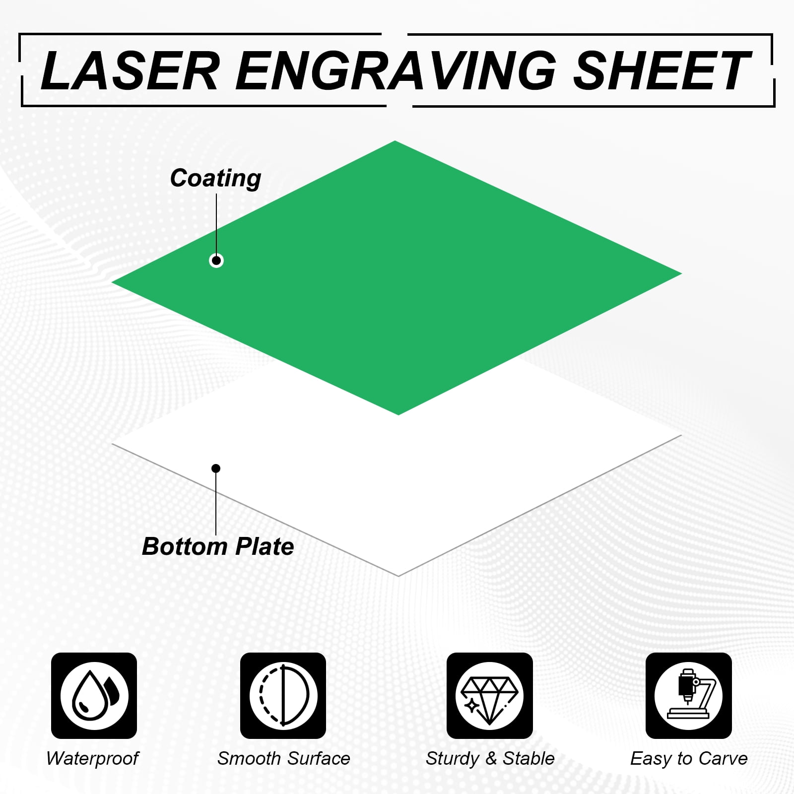 Uxcell 4Pcs Laser Engraving Sheet, 11.8x11.8" Double Color ABS Plastic Engraved Sheet Material for Plate Custom Craft Name Sign Badge Office Label DIY, Green/White