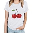 thumbnail image 5 of TFEOQRY Round Neck Short Sleeve Shirts Tops for Womnen Fashion Cherry Printed Blouse T-Shirt Tops White, 5 of 5