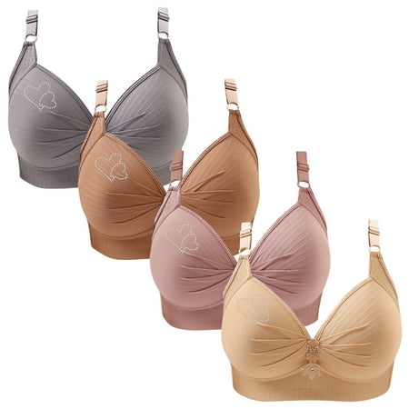 Clearance TOUMENY Nude Bra Bras for Older Women 4PC Woman s Printing Gathered Together Large Size Daily Bra Underwear No Rims