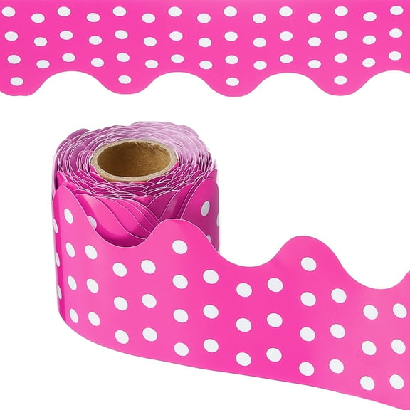 Uxcell Dots Bulletin Board Border, 33 Feet Poster Chalkboard Cork Decoration Trim Scalloped Borders Wall Decor for Classroom Office Locker, Rose Red