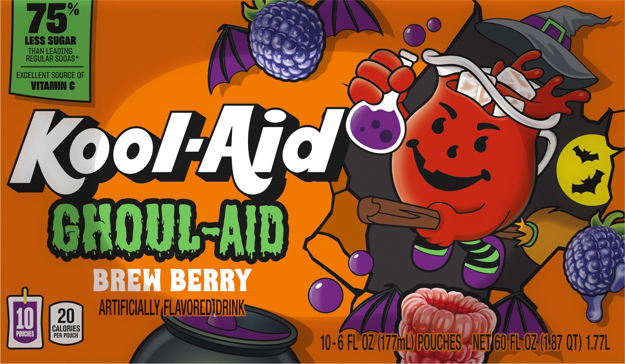 Kool-Aid Ghoul-Aid Jammers Scary Berry Artificially Flavored Soft Drink, 40 ct Box, 6 fl oz Pouches