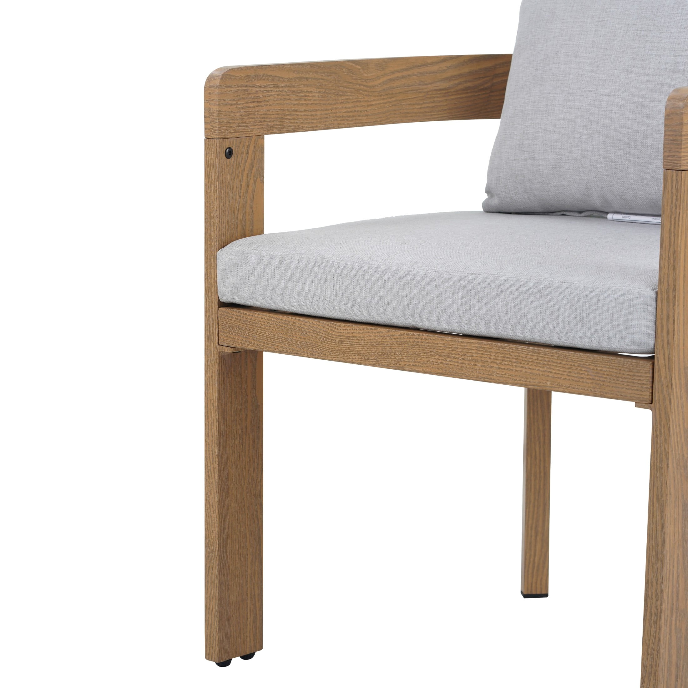 Calistae Outdoor Patio Dining Chairs, Aluminum, Teak + Light Grey, Set of 2