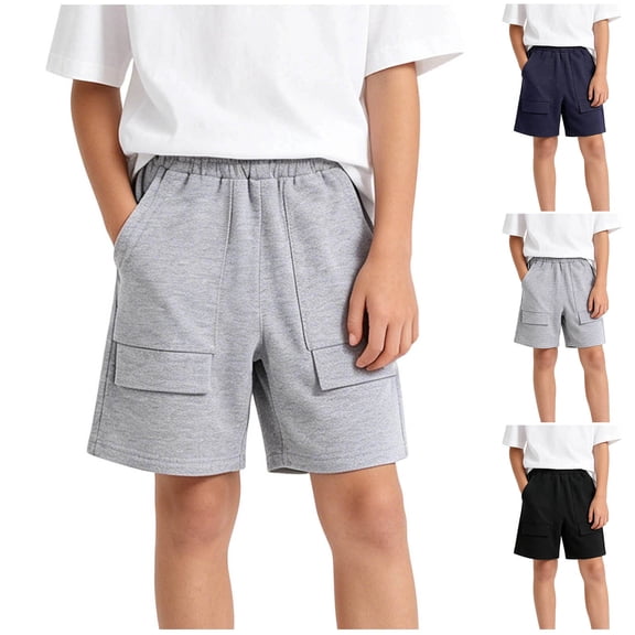 KICILVS Boys Sweat Shorts with Cargo Pockets Elastic Waist Summer Casual Shorts for Everyday Lounge Wear Daily Bottoms 3-12 Years