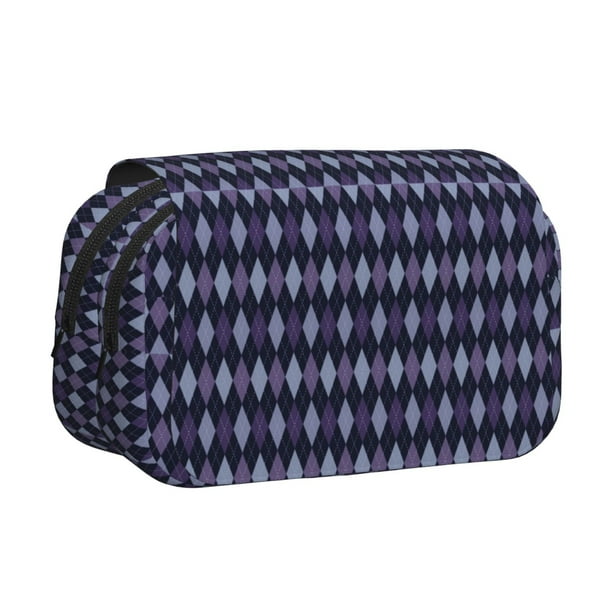 Disketp Purple and Blue Squares Estuche de Lápices de Doble Capa con Tapa Abatible y Cremallera, Organizador Escolar para Adolescentes y Adultos