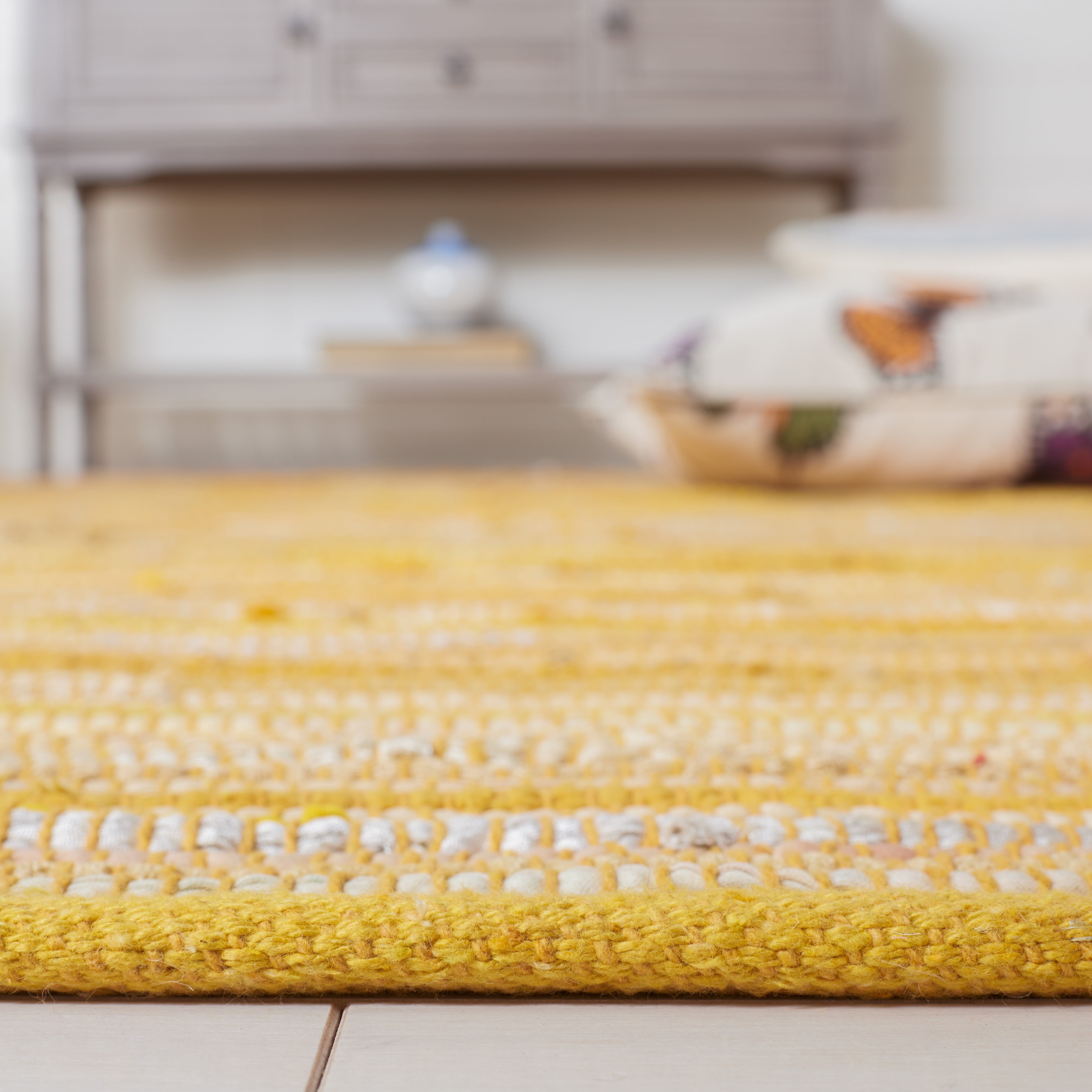 SAFAVIEH Rag Fergal Striped Cotton Area Rug, Yellow/Multi, 8' x 10'