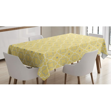 

Quatrefoil Tablecloth Traditional Abstract Pattern with Moroccan Arabesque Middle Eastern Effects Rectangular Table Cover for Dining Room Kitchen 60 X 90 Inches Light Yellow by Ambesonne