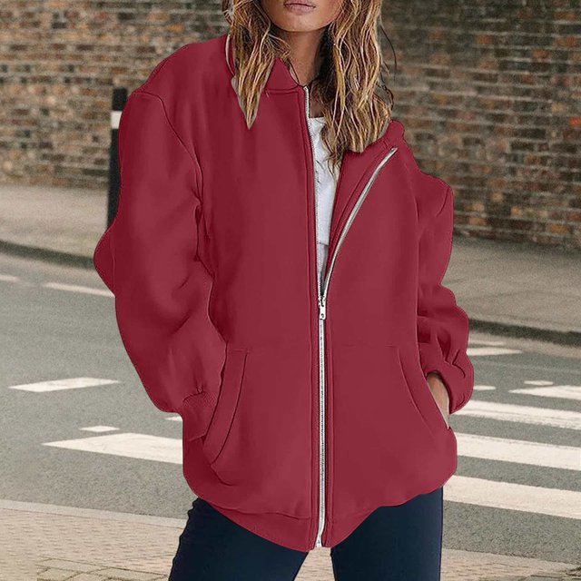IMENGL Sweatshirt jacket long sleeve solid color, Red 3XL, Size M-3XL