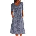 thumbnail image 5 of Gomelly Women Short Mini Dresses Crew Neck T Shirt Dress Basic Sundress Ladies Casual Bohemian T-shirt Dark Blue XL, 5 of 8