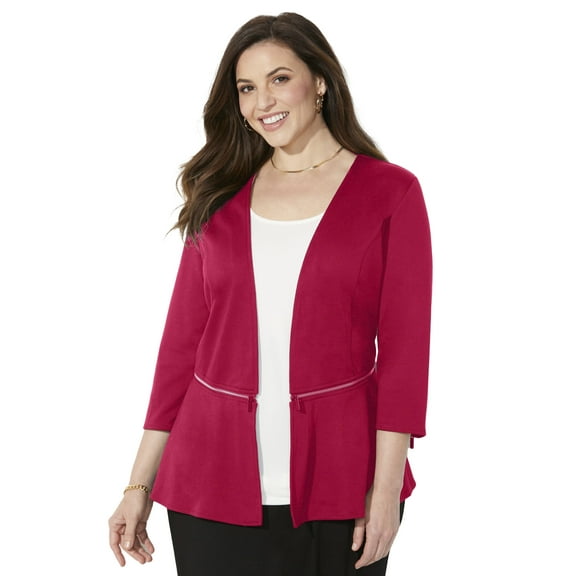 Catherines Women's Plus Size Curvy Collection Ponte Knit Peplum Blazer