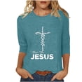 thumbnail image 2 of HOMBOM Easter Blouse Women 3/4 Sleeve Blue Casual Tops Easter Cross of Jesus Crew Neck Trendy Tops For Women 2024 S, 2 of 5
