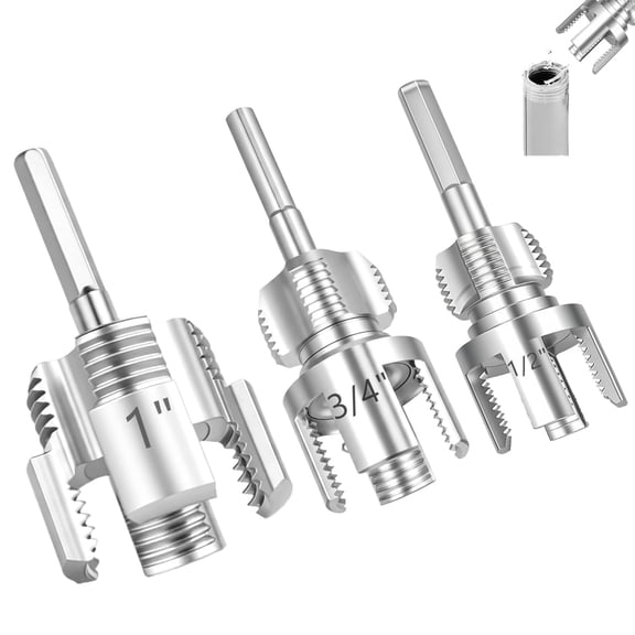 Pipe Threader Tool Set 3pcs 1 2 3 4 1 Inch Internal External Dual Function Pvc Threading Tool For Water Pipe Electric Drill Compatible (Silver)