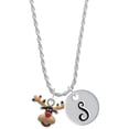 thumbnail image 1 of Delight Jewelry Silvertone Reindeer with Christmas Lights Silvertone Script Initial Disc - S - Charm Necklace, 20"+3", 1 of 4
