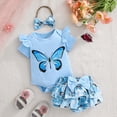 thumbnail image 2 of mgoYE 0-3 Months Baby Girl Clothes Newborn Baby Girl Summer Clothes Infant Butterfly Print Outfit Romper+Tutu Skirt Short Set Cute Baby Girl Outfits(Blue,6-9 Months), 2 of 8
