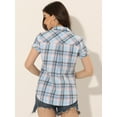 thumbnail image 4 of DARING DIVA Women's Casual Boyfriend Plaid Button Down Flannel Shirt XS Light Blue, 4 of 6