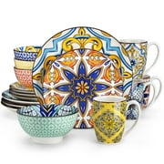 Vancasso Dinnerware Sets, Porcelain Dinner Set for 4, 16-Piece Round Moroccan Colourful, Series Jasmin