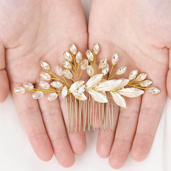 Bridal Hair Comb Gold Rhinestone Hair Pieces Crystal Leaf Wedding Hair Accessories Hair Side Comb for Woman and Girls