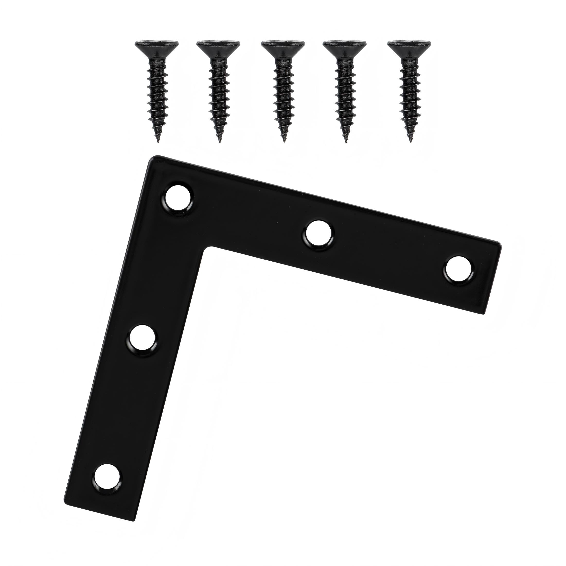 Hyper Tough 3 in. Stainless Steel Flat Corner Brace with Screws, Black, 10 Pack