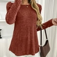 thumbnail image 4 of HAiming Womens Pullover Tunic Tops Casual Long Puff Sleeve Crewneck Lightweight Solid Color Loose Ribbed Clothes, 4 of 7