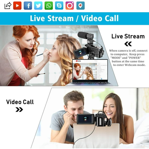 Caméra vidéo numérique  Live Stream Vlogging Recorder 4k 48mp Hd  Caméras numériques avec microphone