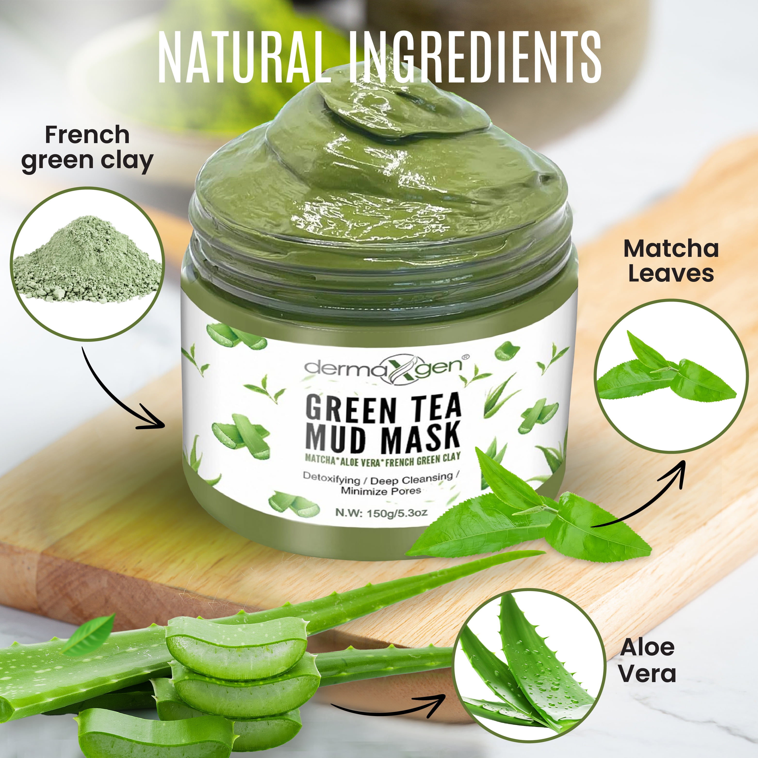 Dermaxgen Green Tea Mud Mask, Hydrating Detoxifying Deep Cleansing