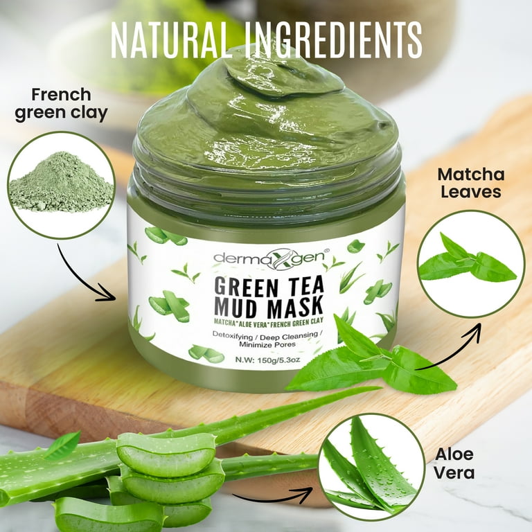Dermaxgen Green Tea Mud Mask, Hydrating Detoxifying Deep Cleansing