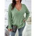 thumbnail image 2 of Women'S Plus Size Casual Knitted V-Neck Long Sleeve Sweater Light Green XXXL, 2 of 6
