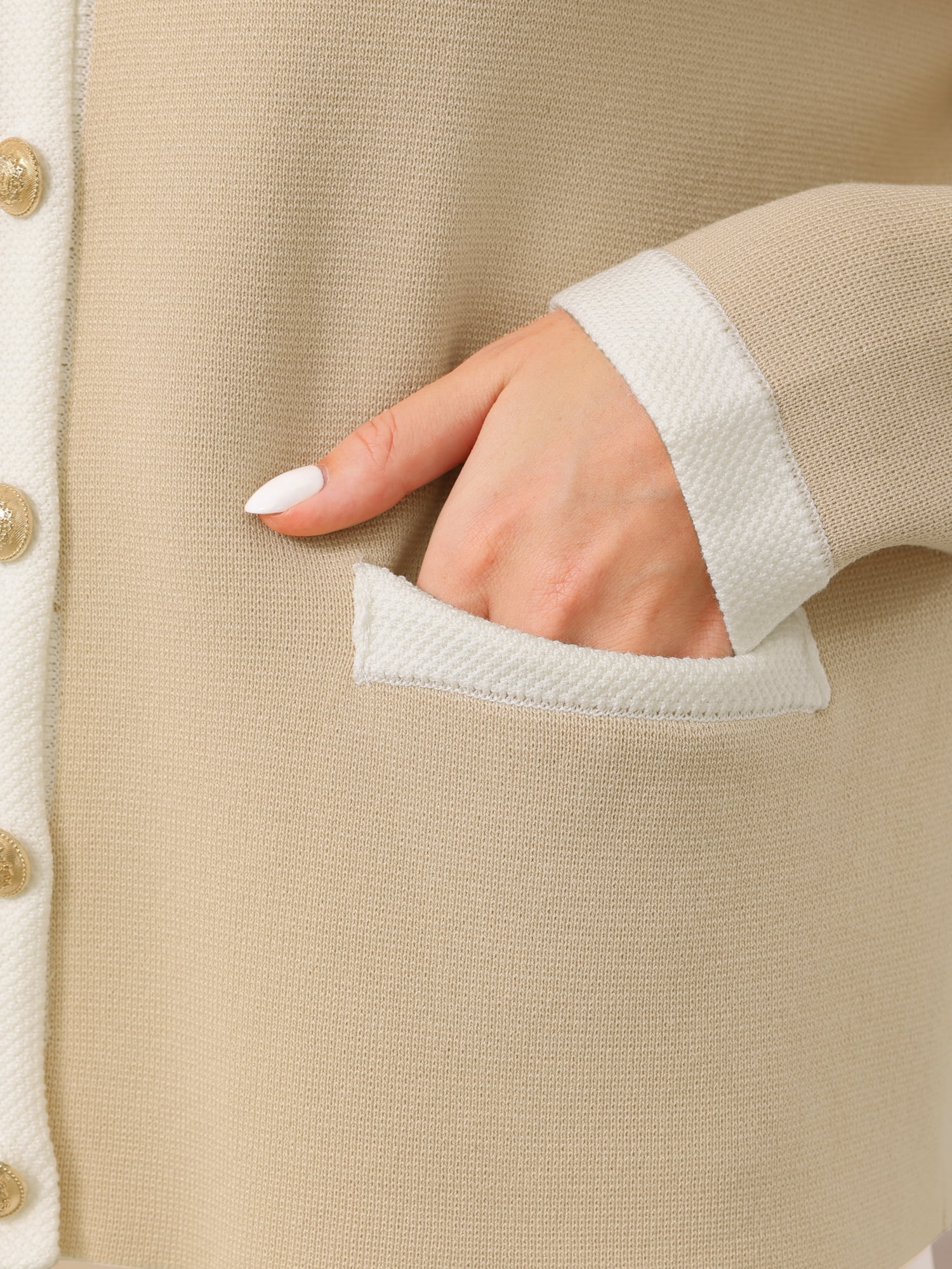 DARING DIVA Women's Contrast Color Long Sleeve Knit Cardigan Sweater M Khaki