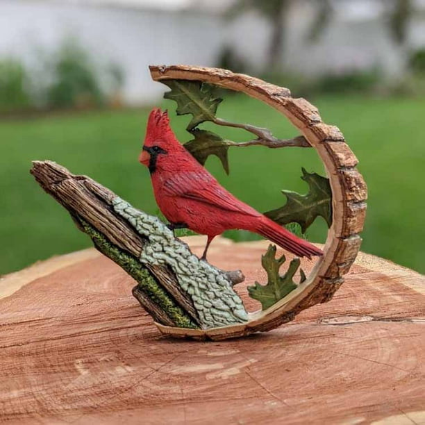 Cardinal figurine, resin bird sculpture decoration, red cardinal