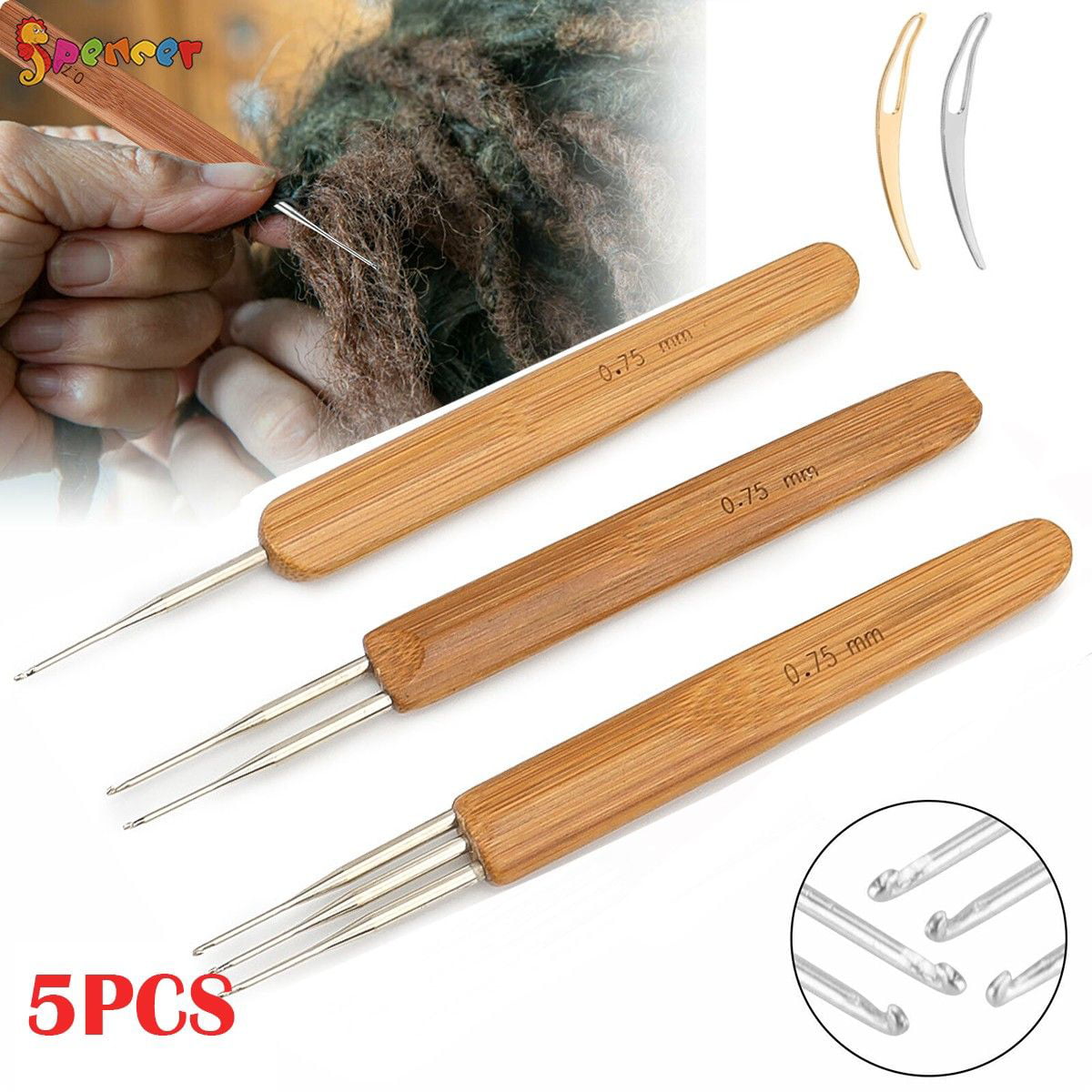 1Pc Bamboo Handle Crochet Needles Micro Hooks Dreadlocks Braids Hair Making Tool