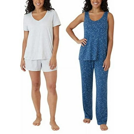 Eddie Bauer Womens 4-Piece Pajama Set Size: L, Color: Gray/Blue