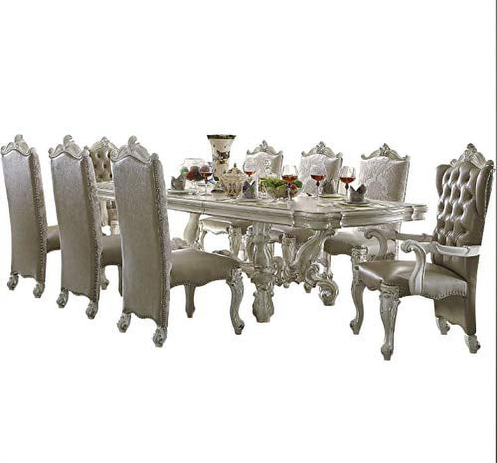 ACME Versailles Rectangular Wood Dining Table with 2 Leaves in Bone White