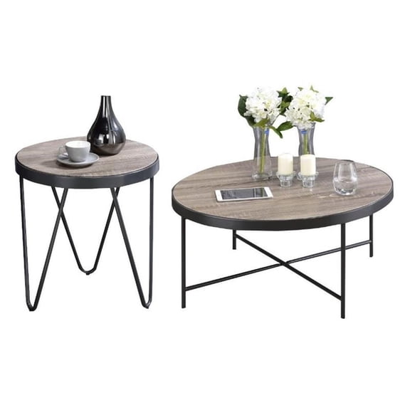 Home Square 2-Piece Set with Coffee Table and End Table in Weathered Gray Oak