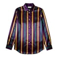 thumbnail image 4 of Gkeoshab Women's Carnival Theme Colorful Striped Satin Shirt Long Sleeve Matte Finish Party Blouse Coffee 4XL, 4 of 4