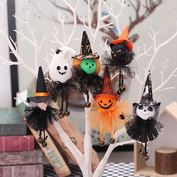 6 Pack Halloween Hanging Ornaments, Soft Fabric Pumpkin Ghost Witch Black Cat Halloween Tree Ornaments, Cute Vintage Halloween Hanging Decor Pendants for Small Tree, Party Bar, Home Wreath & Gift
