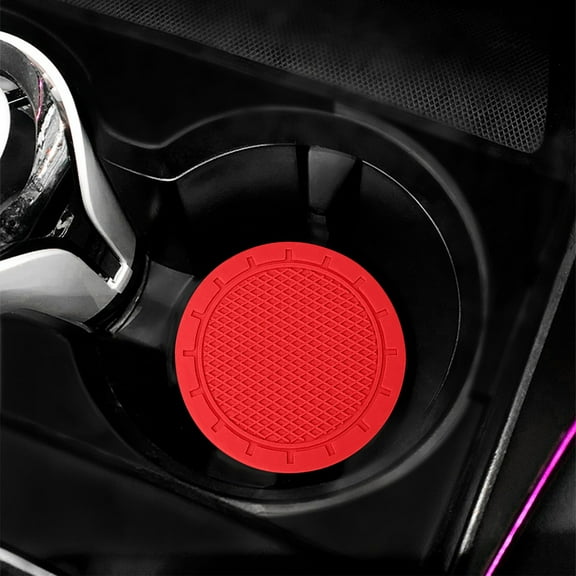 2PC Rubber Car Cup Holder Mats, Waterproof & Anti-Slip, Heat Insulation, Honeycomb Design, Solid Color, Easy to Clean, Durable & Stylish, Fits Most Car Cup Holders, Black & Gray