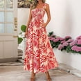 thumbnail image 3 of Womens Summer Dresses Floral Sleeveless Smocked Maxi Dress Boho Spaghetti Strap A Line Flowy Beach Long Sundress Red M, 3 of 5