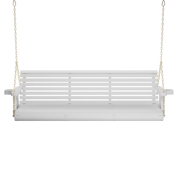 Amish Casual 6 Foot Roll Back Porch Swing with Cup Holders in Semi-Solid White Stain - Amish Made in The USA from Treated Pine Heavy Duty 700 Lb. Weight Capacity