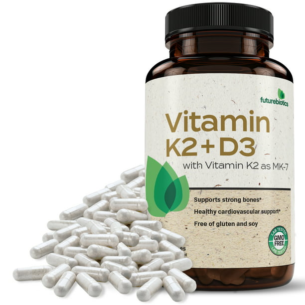 Futurebiotics Vitamin K2 (MK7) with D3 Supplement - Bone & Heart Health Non  GMO & Gluten Free Formula, 60 Capsules 