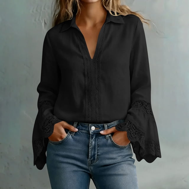 TaTaai Women's Solid Color Cotton Linen Long Sleeve Pullover Top Ladies Elegant Casual Blouse Soft Comfortable for Daily Party Work Vacation All Season Wear Gift