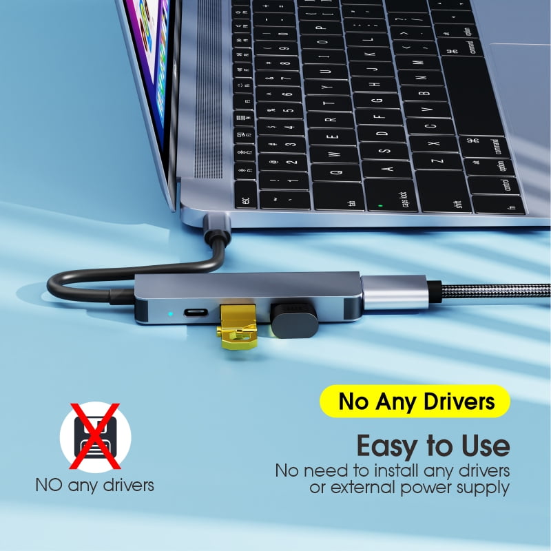 DOONJIEY  Aluminum Alloy 4 in 1 USB Type C Hub Type C to USB 3.0 60W PD Ports USB Hub Adapter