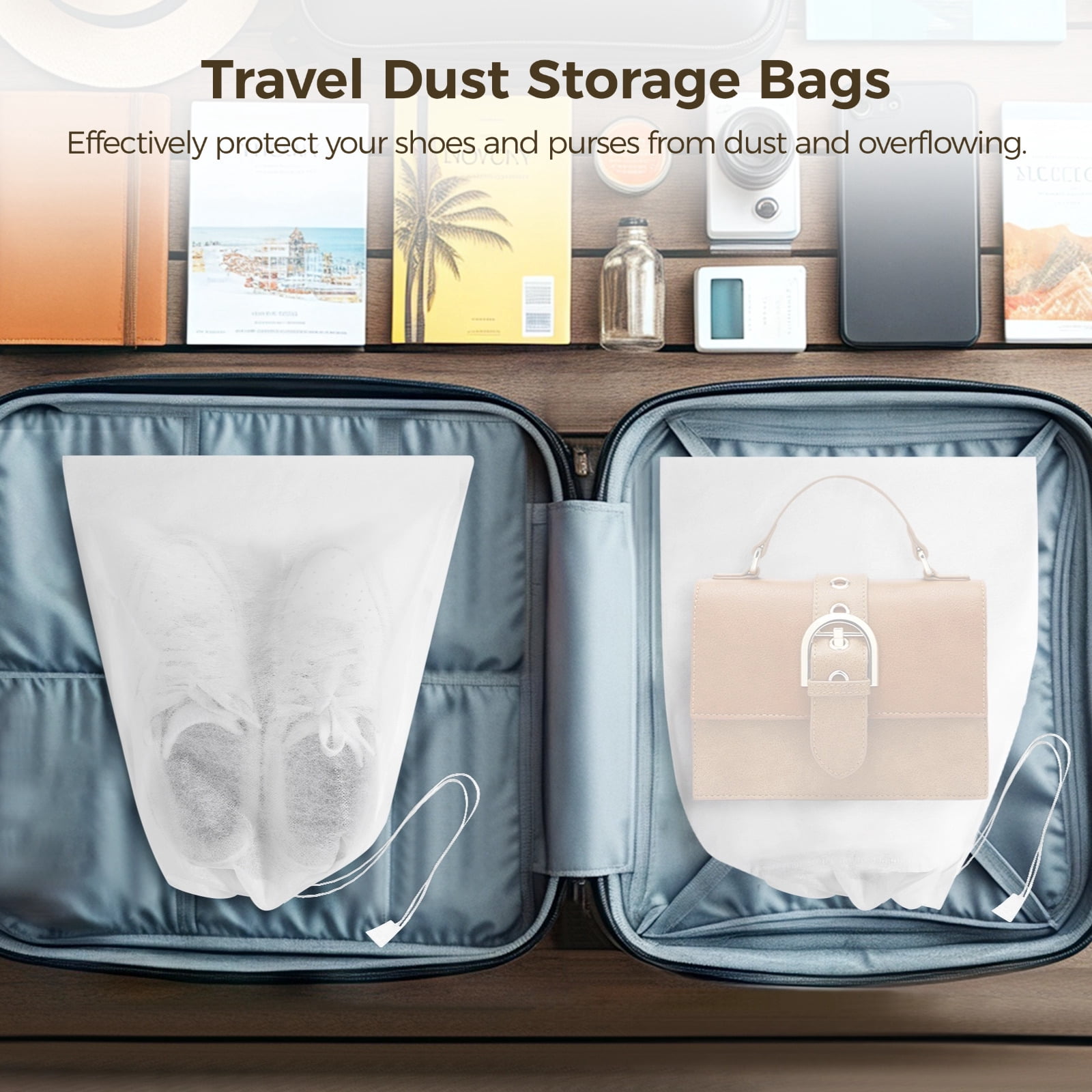 200 Pcs Travel Shoe Bags, 12.1×14.4in Dustproof Drawstring Shoe Storage Bags, Breathable Non-Woven Shoe Covers, Portable Shoe Pouches, Travel Storage Organizers for Purse, Boots